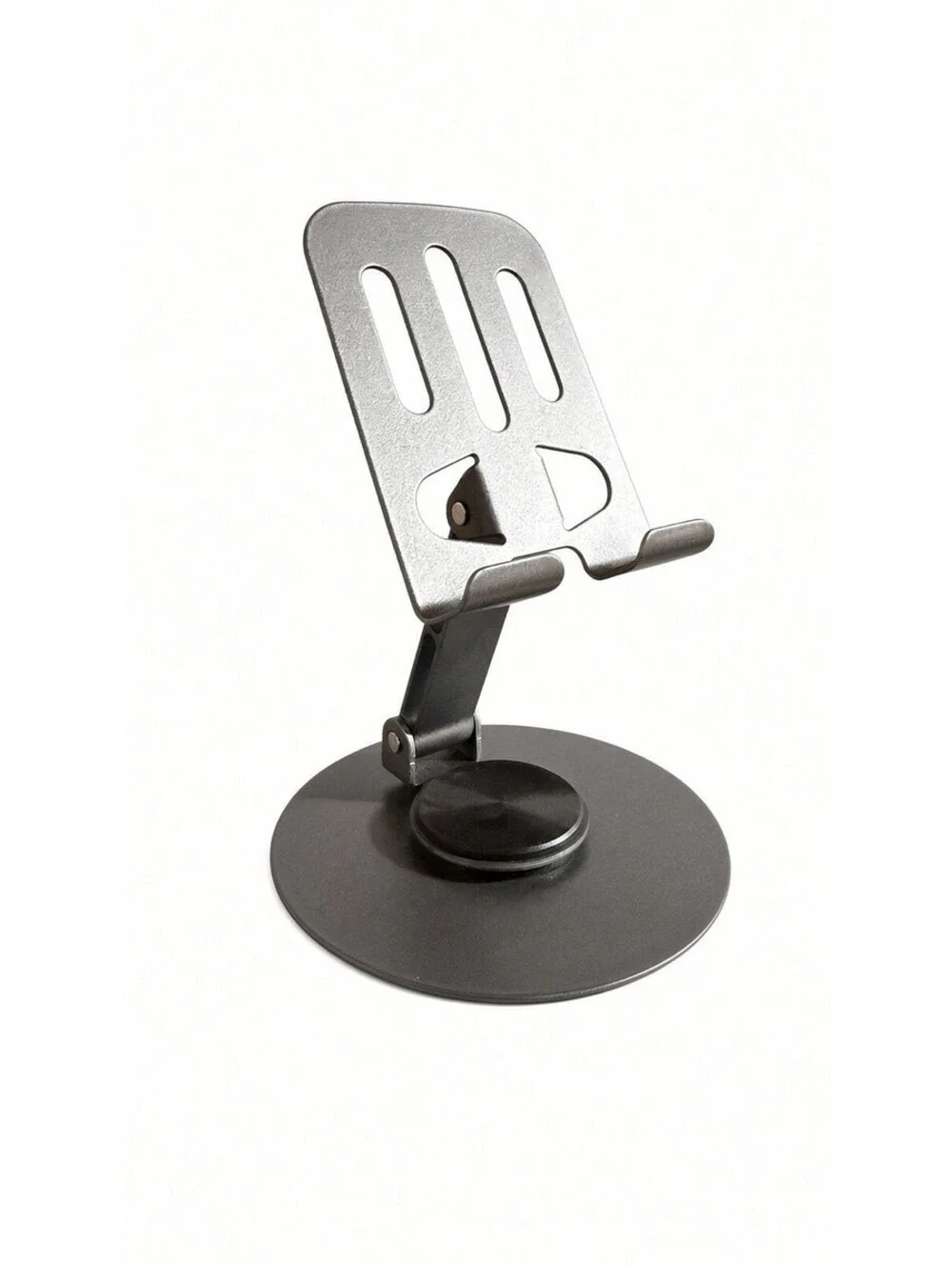 Metal Desktop Phone Stand Adjustable Tablet Holder 360 Rotate Foldable Grey